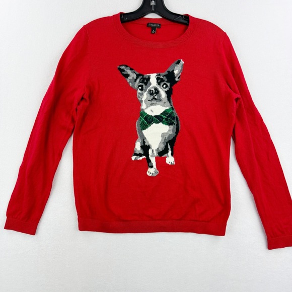 TALBOTS‎ Chihuahua Dog Red Cotton Cashmere Blend Sweater Size SMALL Womens - Picture 1 of 7